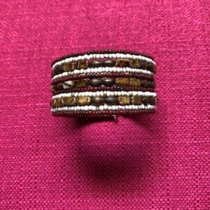 Boho Expandable Beaded Cuff Bracelet Brn+Burg OS